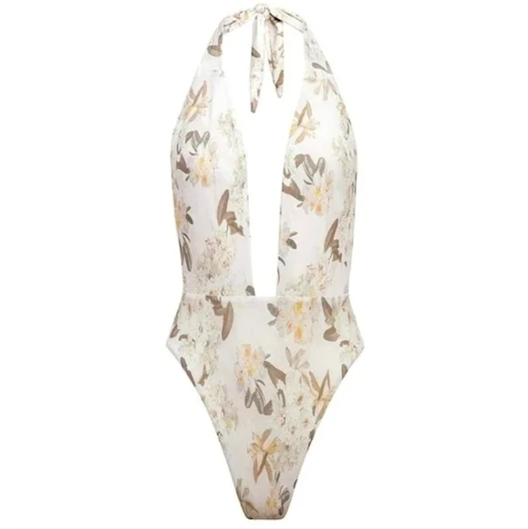 Montce Ete Floral Tropez One-Piece Swimsuit Floral Sexy Halter Swimwear - Picture 1 of 9